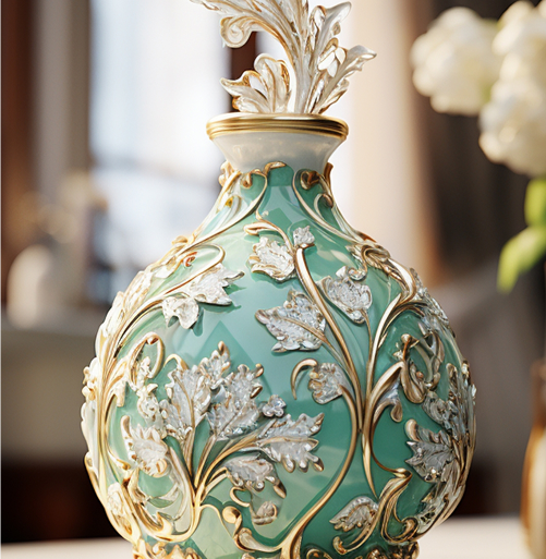 Ornate Mint Ceramic Vase details-Krystovallia